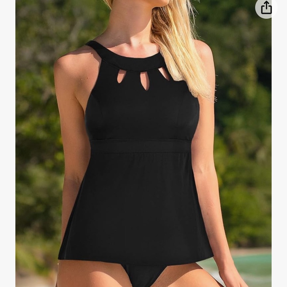 Tankini Top Key Hole Bathing Suit Cadocado Septangle Women's Halter High Neck